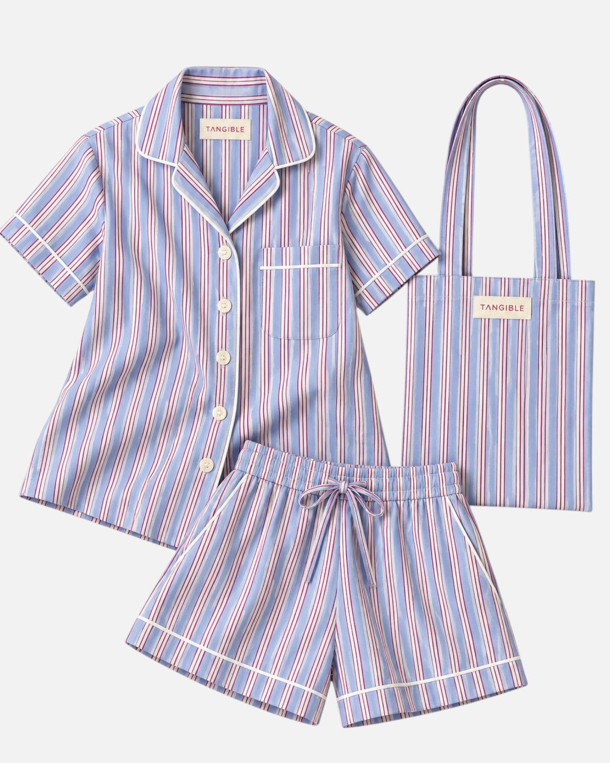 Cabana Stripe | Short Pyjama Set in Powder Blue