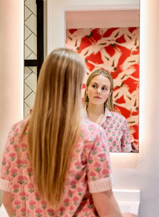 Pink Petal Contrast | Short Pyjama Set in Pink