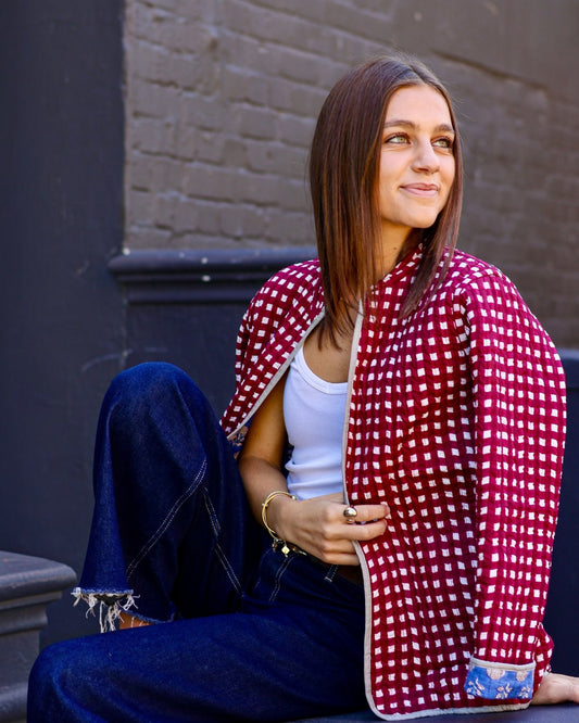 Reversible Quilted Jacket - Blue & Burgundy