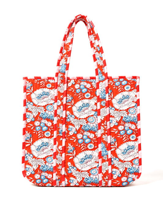 Coral Blossom Quilted Tote
