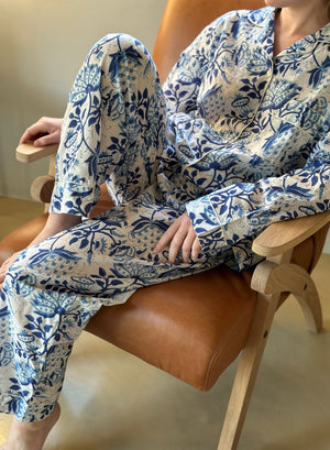 Long Pajama Set - 3pcs - Chinoiserie Blue