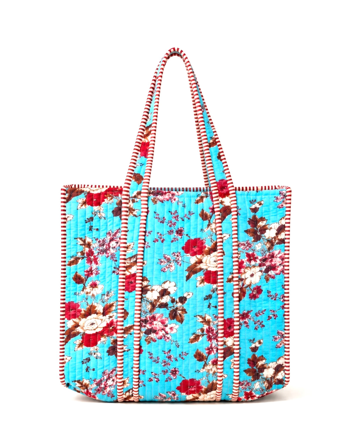Aqua Floral Large Quilted Tote