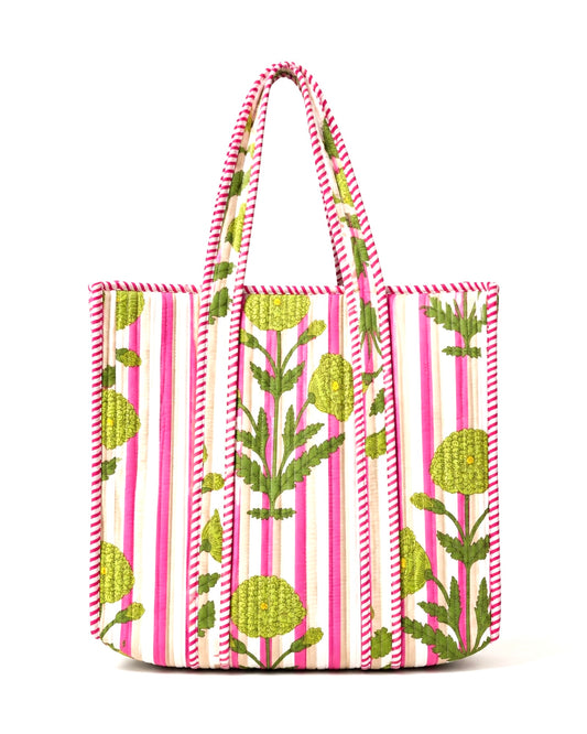Pink Marigold Large Quilted Tote