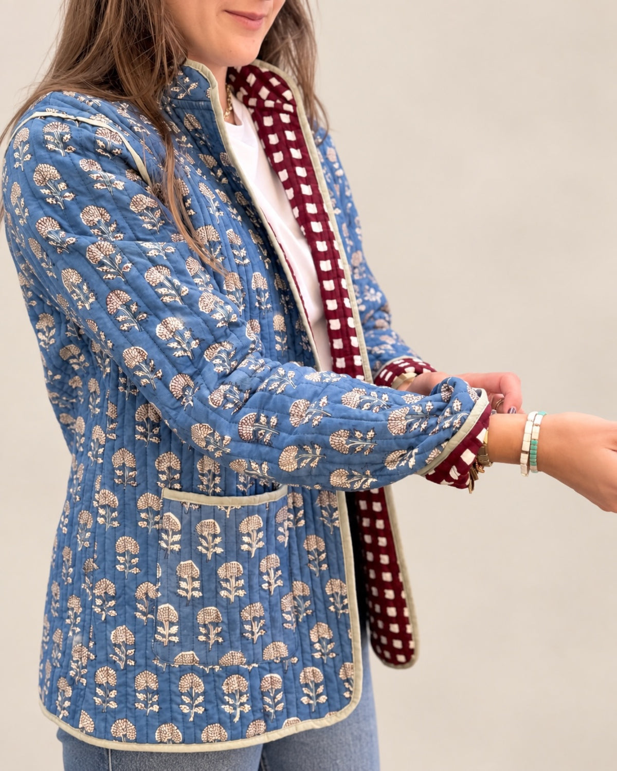 Reversible Quilted Jacket - Blue & Burgundy