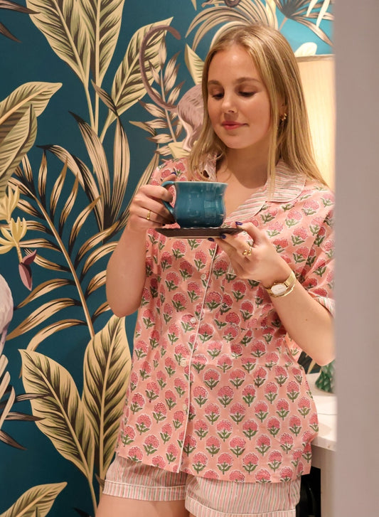 Pink Petal Contrast | Short Pyjama Set in Pink