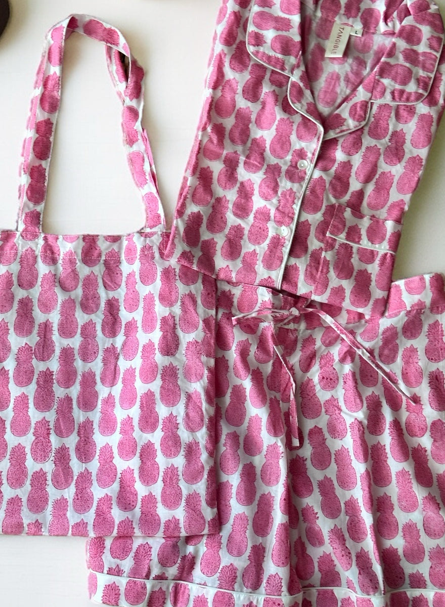 Short Pyjama Set - 3pcs - Pink Pineapple