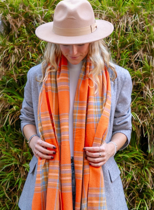 Plaid Pashmina in Tangerine