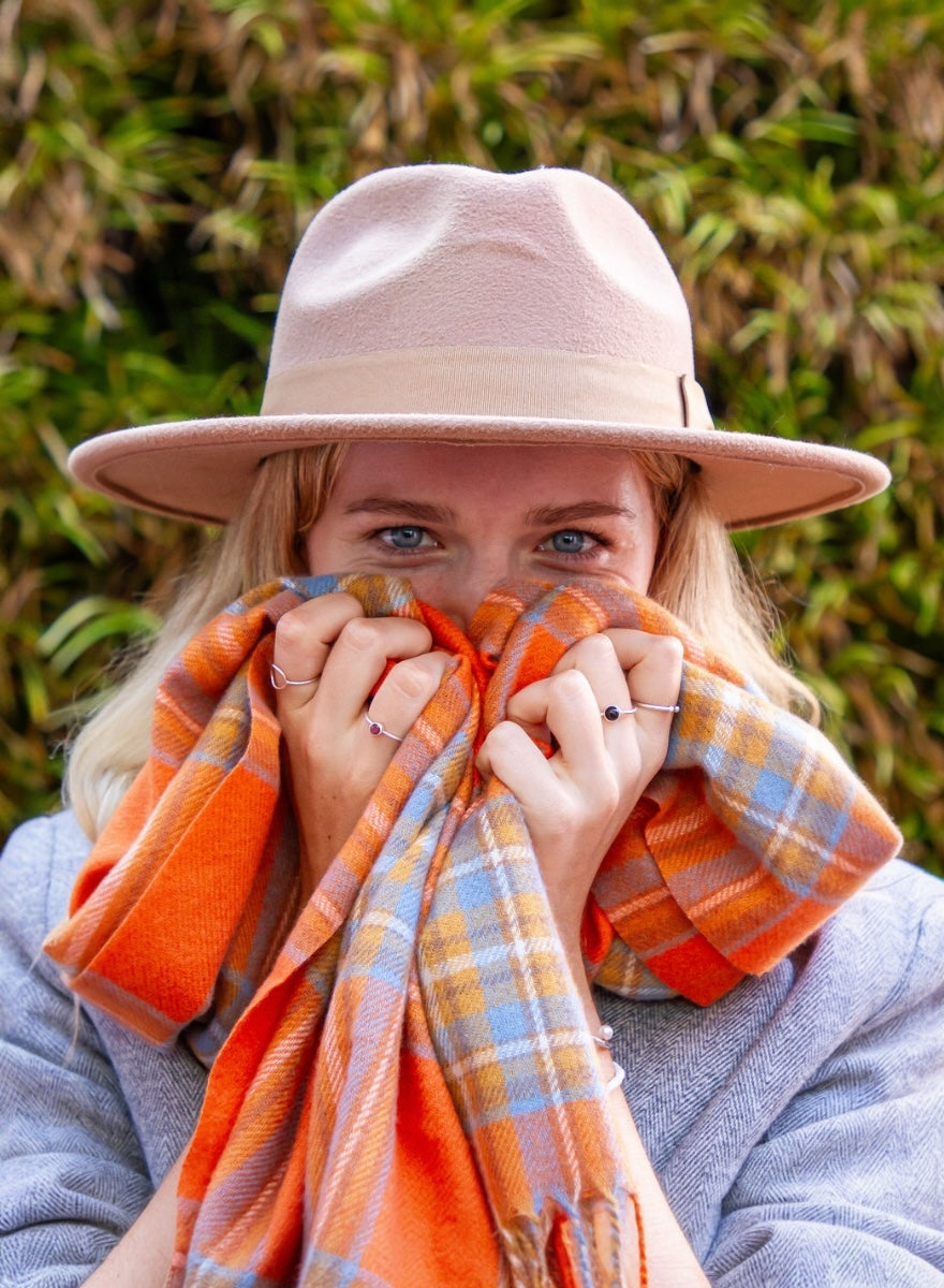Plaid Pashmina in Tangerine