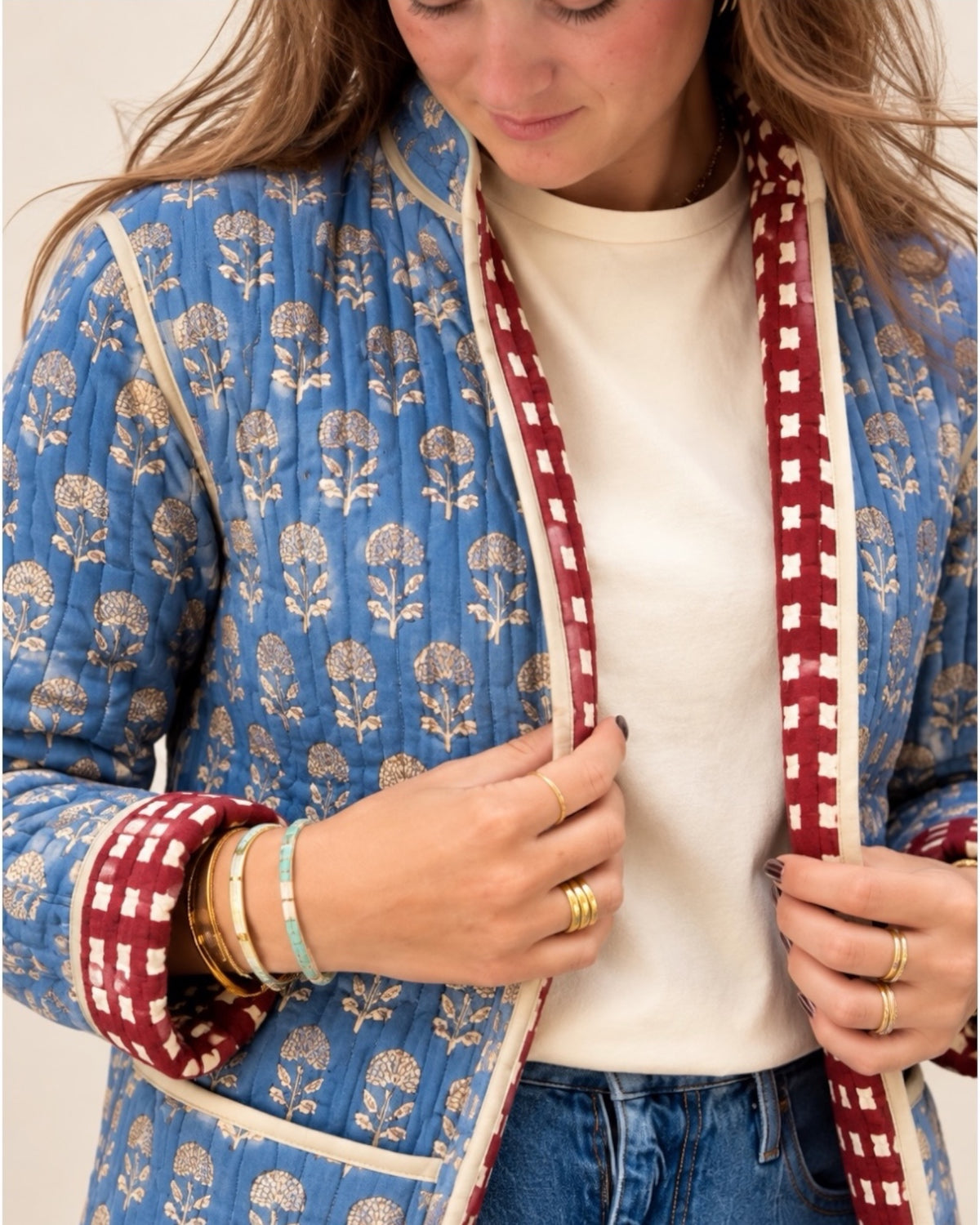 Reversible Quilted Jacket - Blue & Burgundy