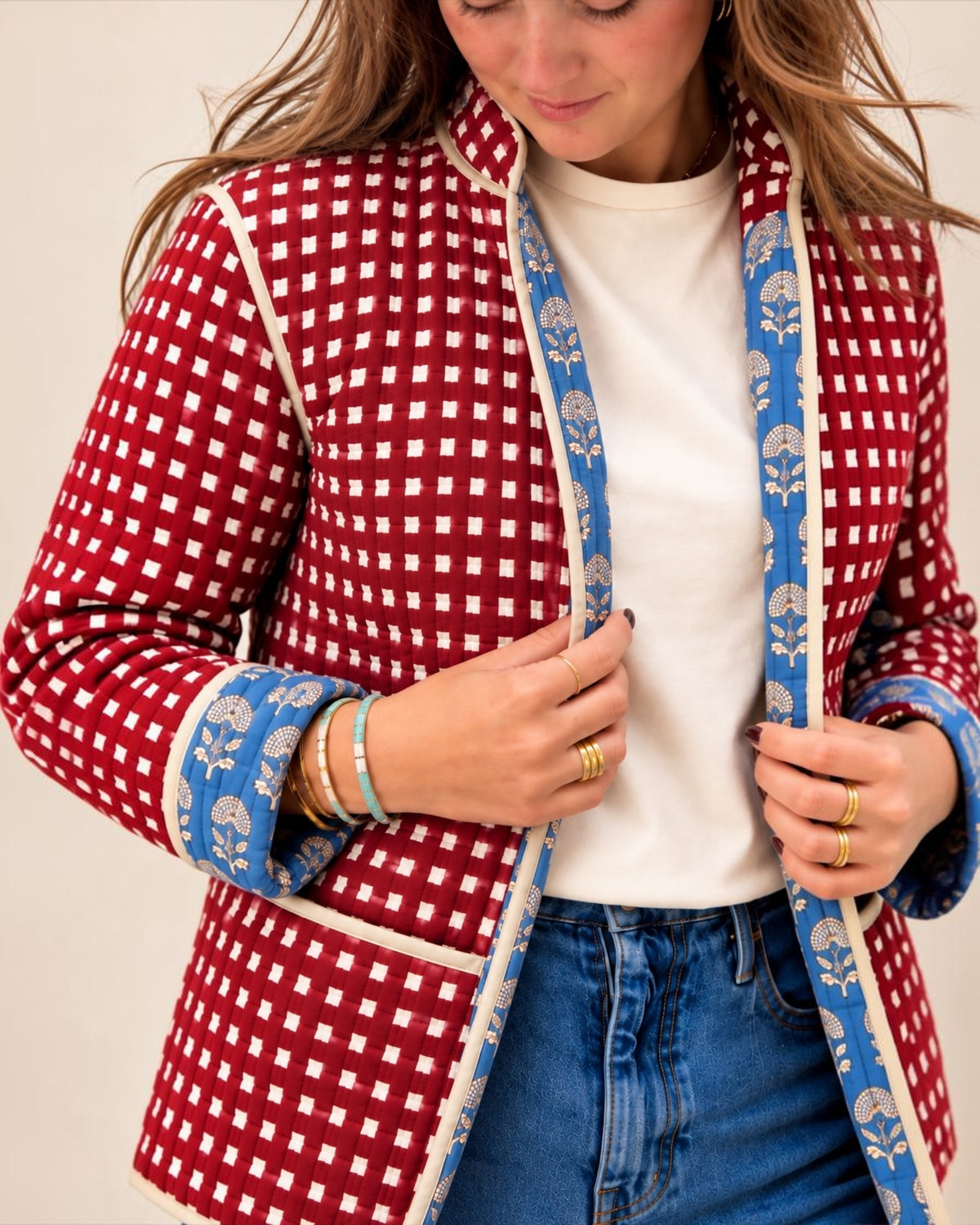 Reversible Quilted Jacket - Blue & Burgundy