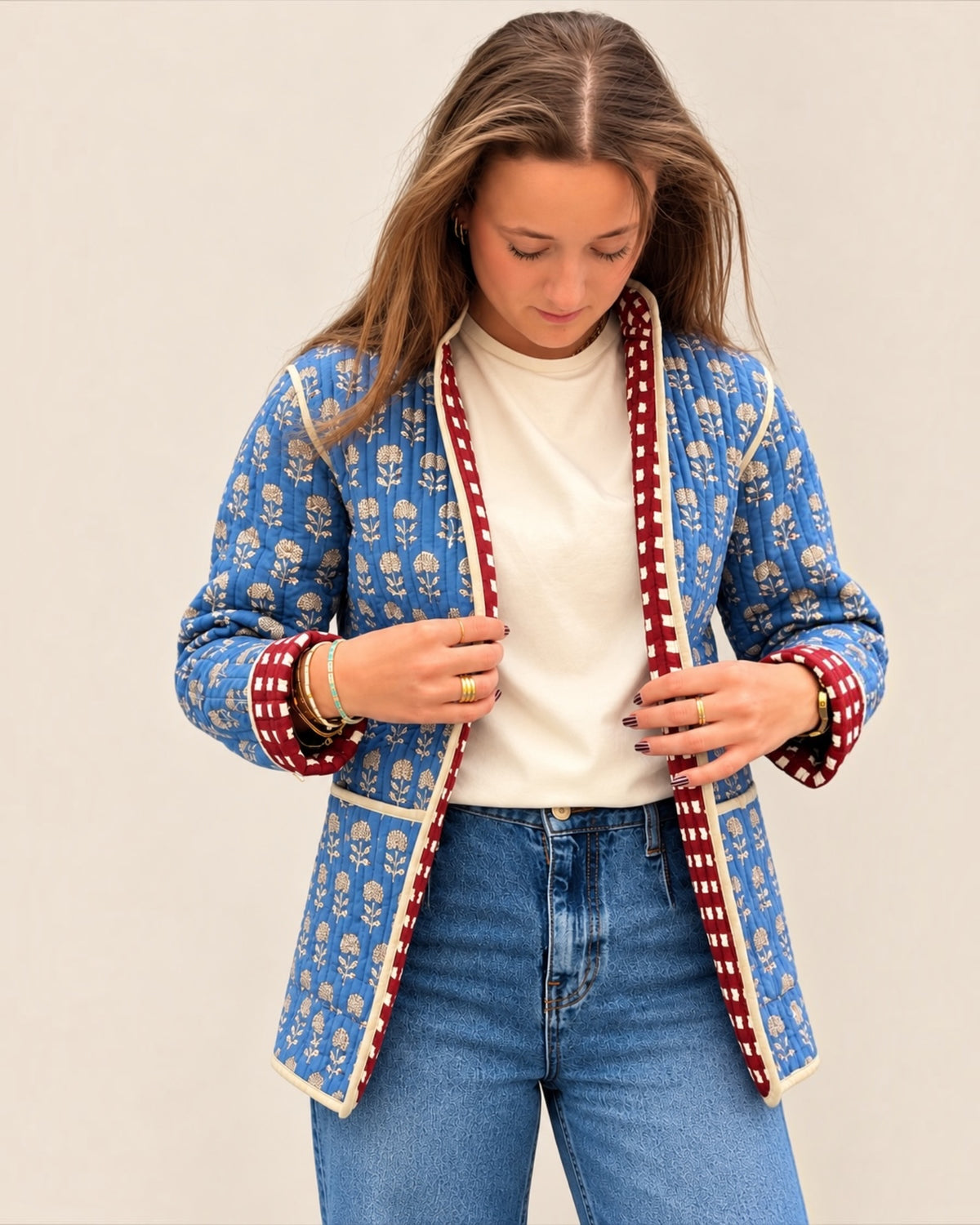 Reversible Quilted Jacket - Blue & Burgundy