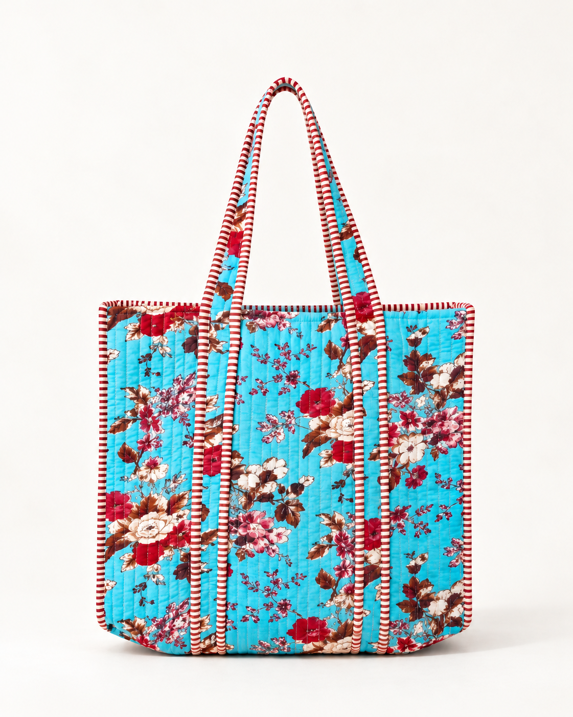 Aqua Floral Quilted Tote