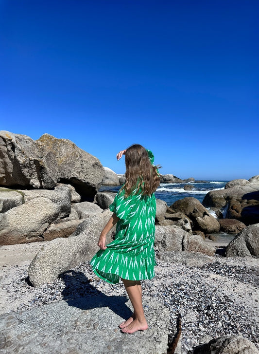 The Savannah Dress in Cotton | Green Ikat