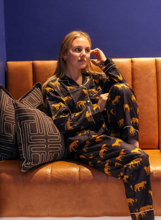 Classic Cheetah | Long Pyjama Set in Black