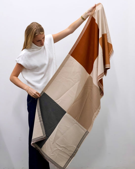 Colour-block Wrap — Ecru & Camel