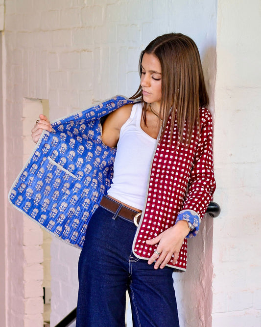 Reversible Quilted Jacket - Blue & Burgundy
