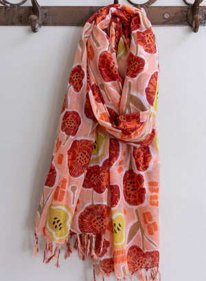 Open image in slideshow, Summer Blomme Cotton Scarf - Coral
