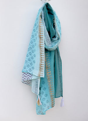 Contemporary Block Print Scarf - Tranquil Turquoise